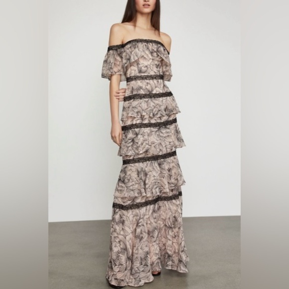 BCBG MaxAzria Elegant Black and Cream Tiered Dress